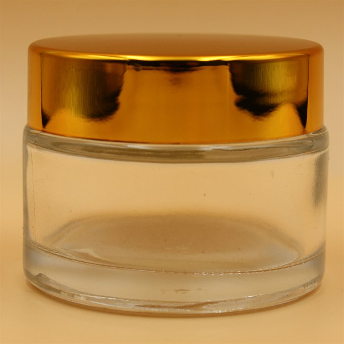 Банка стеклянная 50мл прозрачная с золотой крышкой - фото 5036